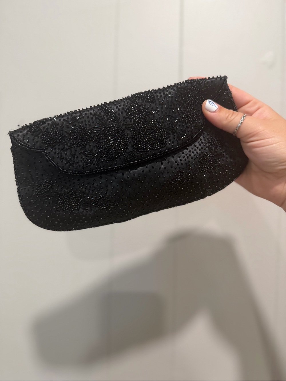 Beaded Black Evening Clutch - Women's Elegant Wristlet